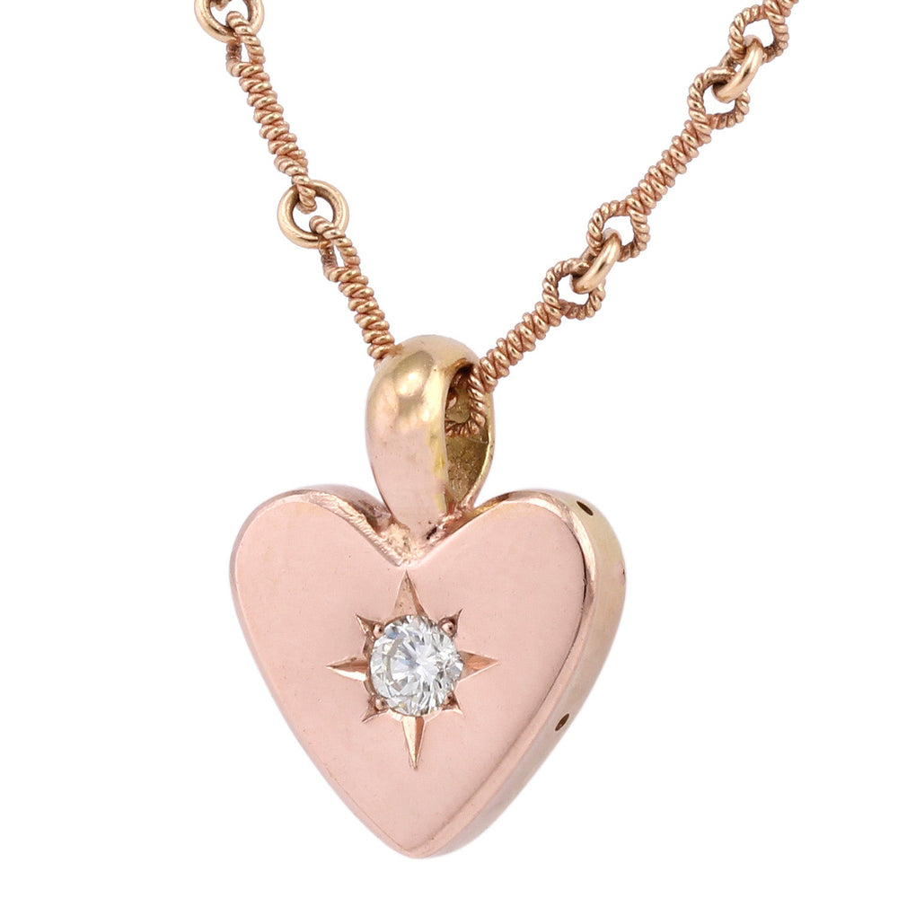 
                      
                        Detail view of Small Classic Heart Necklace - Rose, with white diamond,  by Betsy Barron Jewellery
                      
                    