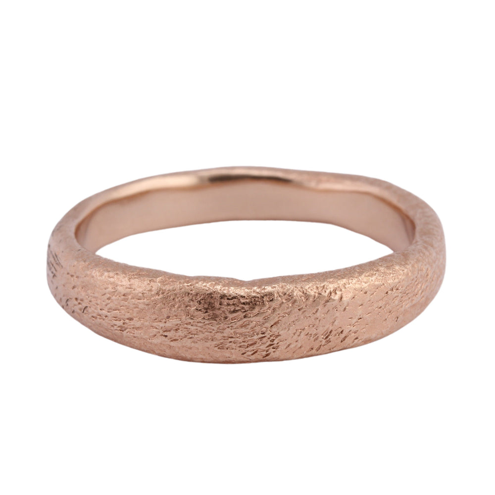 
                      
                        Front-facing view of narrow molten band in 14k rose gold by Betsy Barron Jewellery
                      
                    