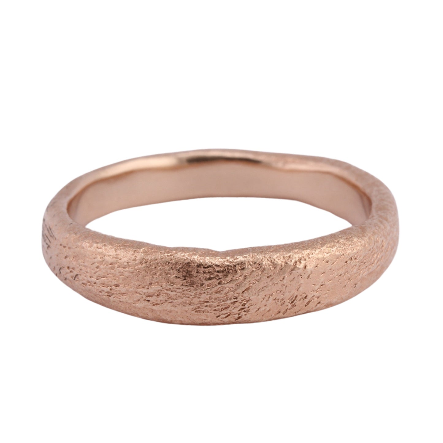 Front-facing view of narrow molten band in 14k rose gold by Betsy Barron Jewellery