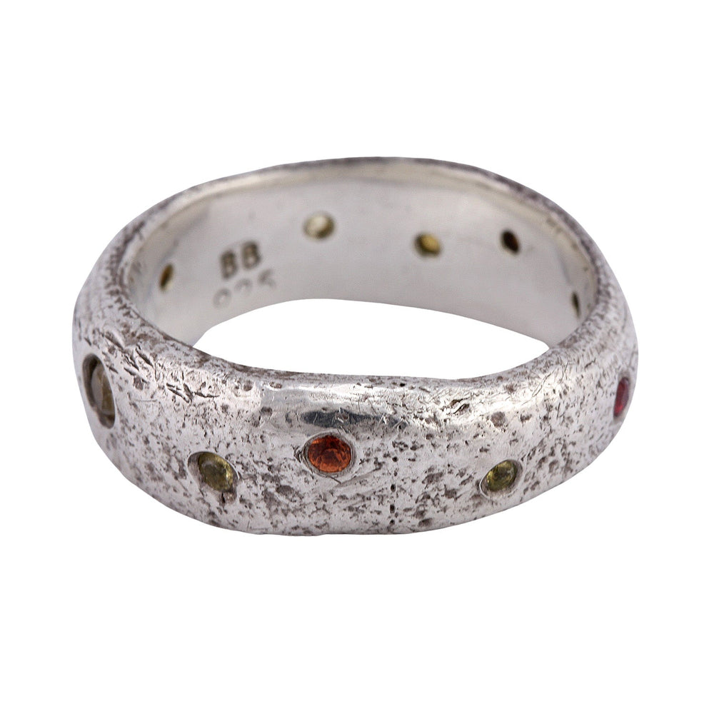 
                      
                        Wide Molten Band with Gemstones
                      
                    