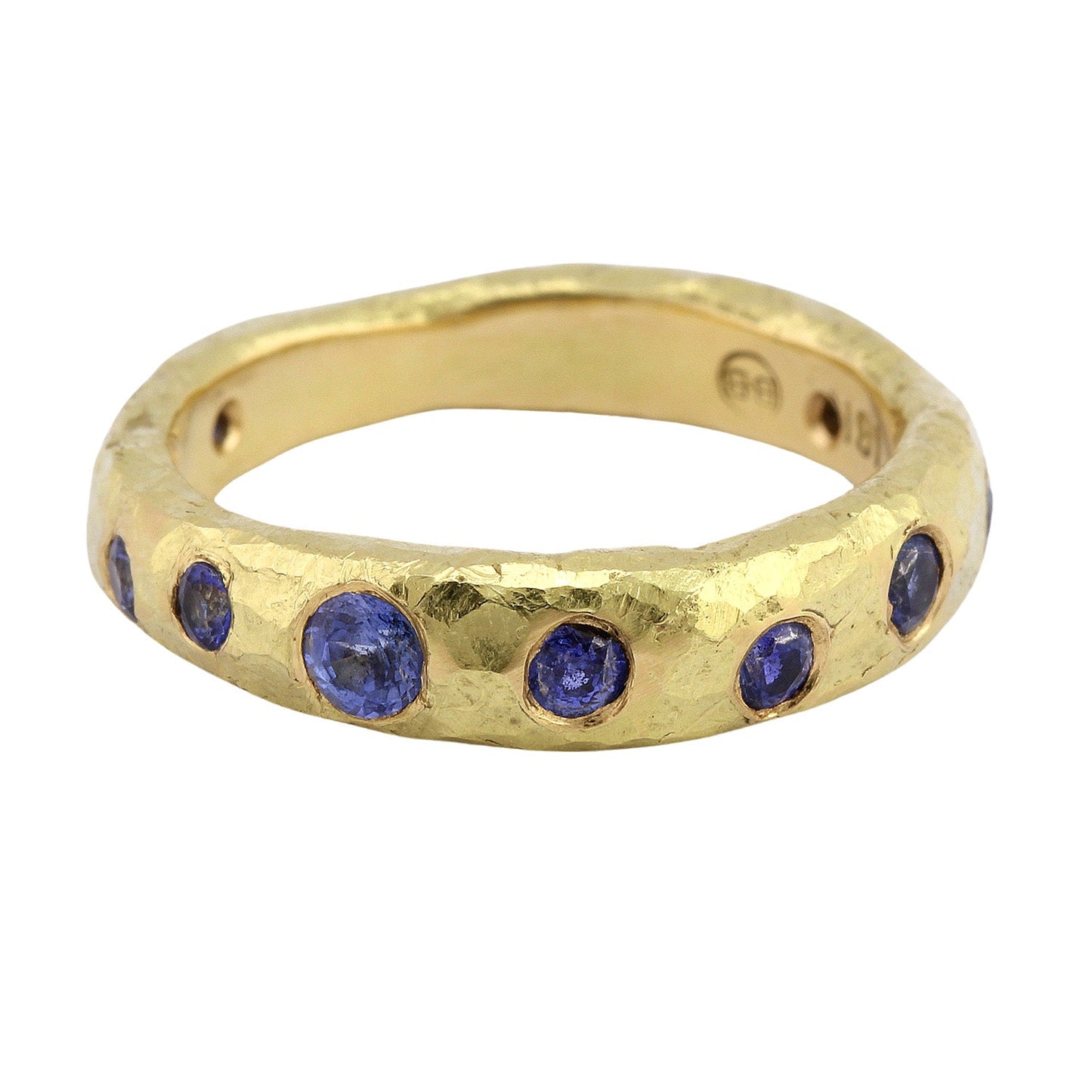 Narrow Hammered Band with Gemstones