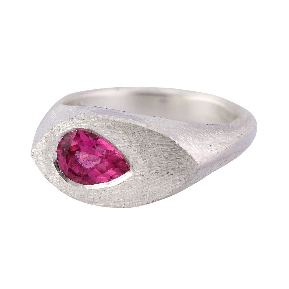 
                      
                        Angled view of Eden Ring with pear shaped pink tourmaline by Betsy Barron Jewellery
                      
                    