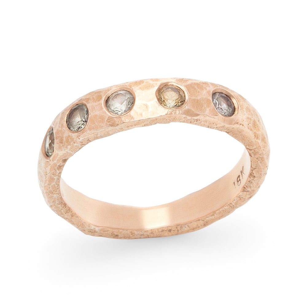 
                      
                        Narrow Hammered Band with gemstones  in rose gold
                      
                    