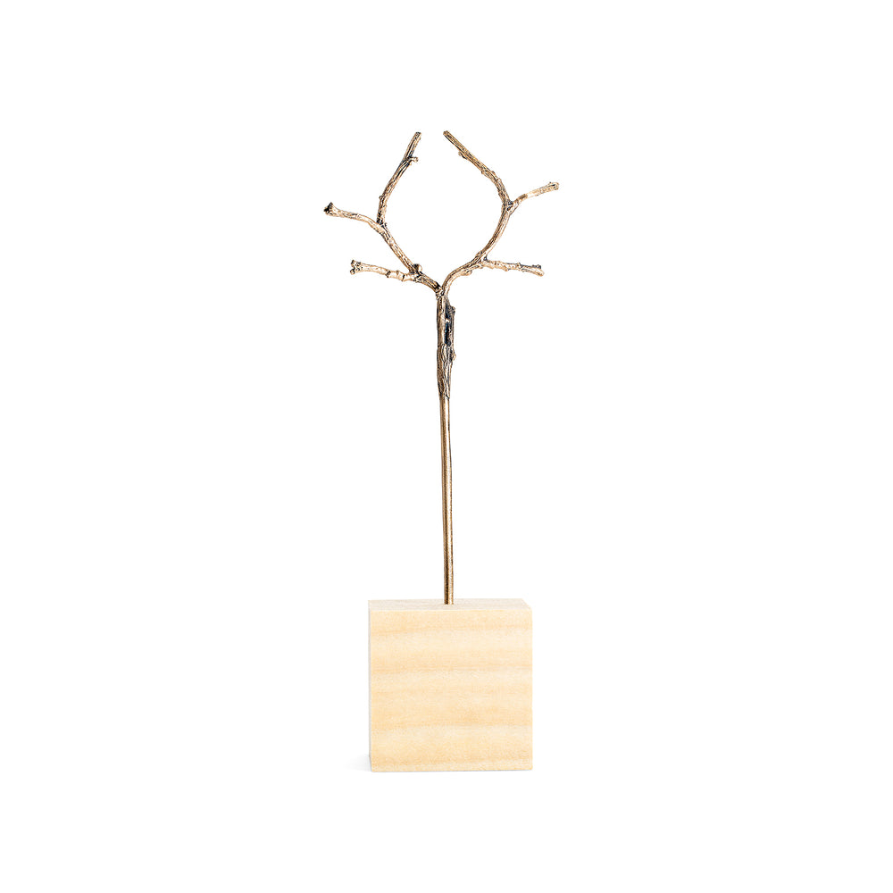 
            
                Load image into Gallery viewer, Bronze double hair stick, shown in wood block display
            
        