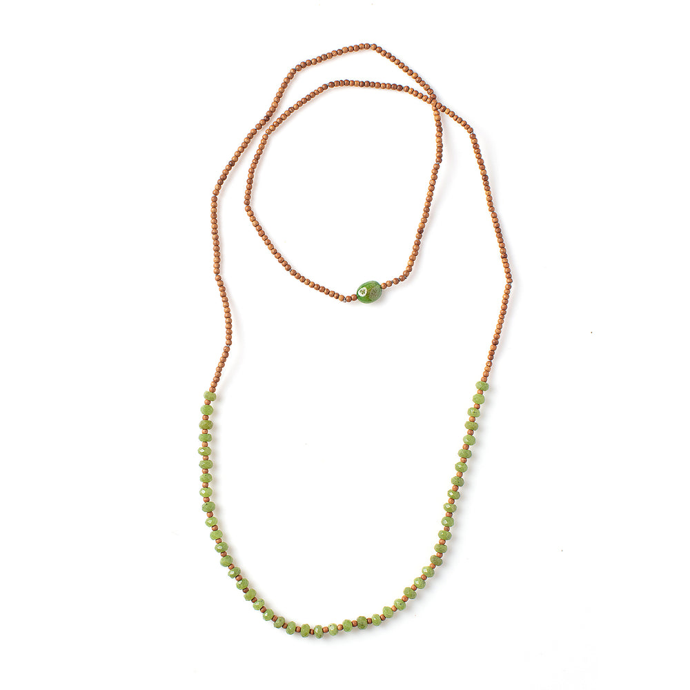 
                      
                        Top-down view of Vacation Necklace with jade green garnets
                      
                    