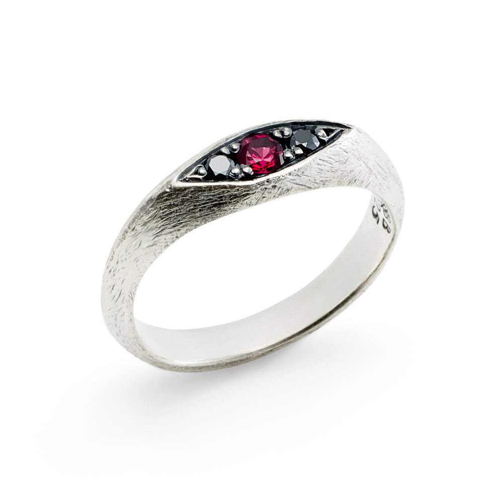 
            
                Load image into Gallery viewer, Remy Ring in sterling silver with ruby and black diamonds
            
        