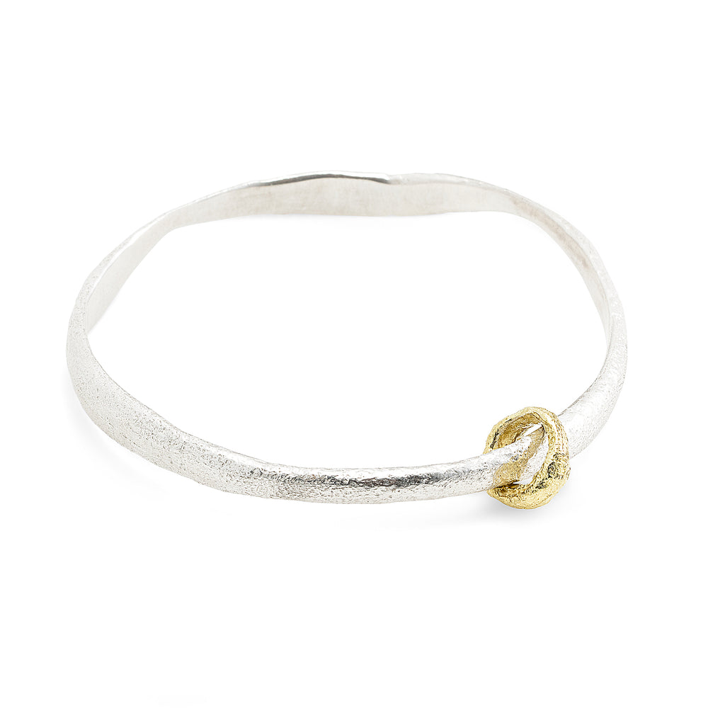
            
                Load image into Gallery viewer, Molten Bangle in sterling silver w/ 18k yellow gold ring
            
        